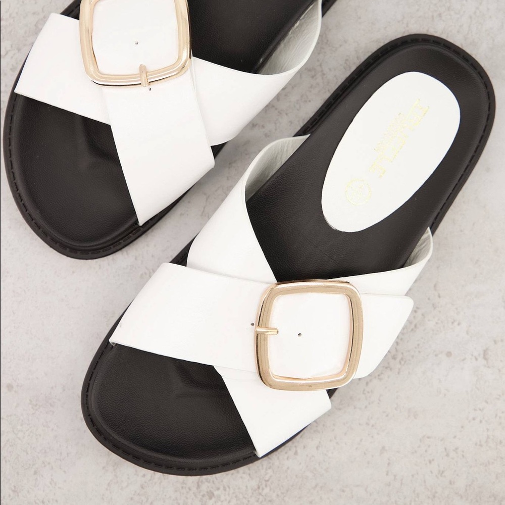 ASOS Truffle Collection buckle flat sandals in white, US size 9